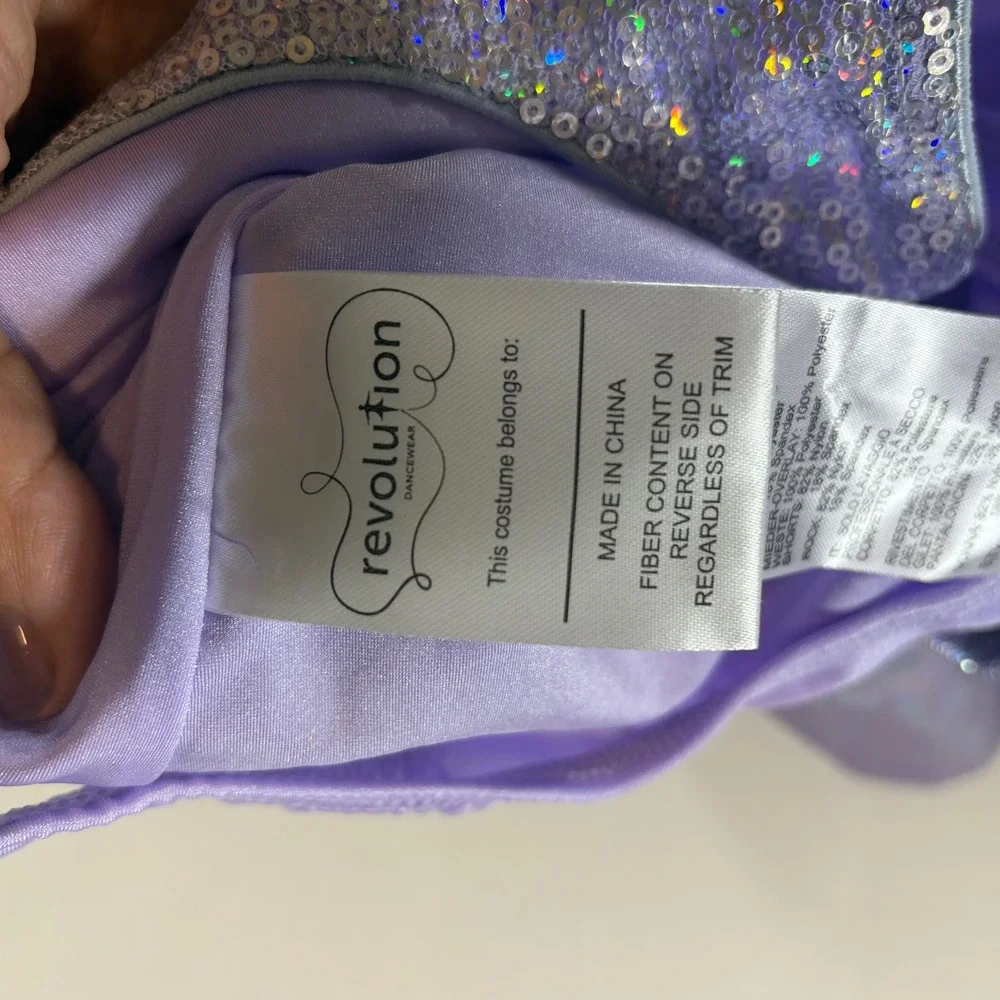 Revolution Dancewear Girls Sequin Holographic Dance Costume Leotard Purple SC